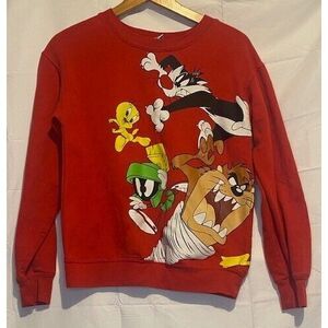 VTG Looney Tunes Youth XS Red Taz TWEETY marvin SYLVESTER bugs DAFFY‎ Sweatshirt
